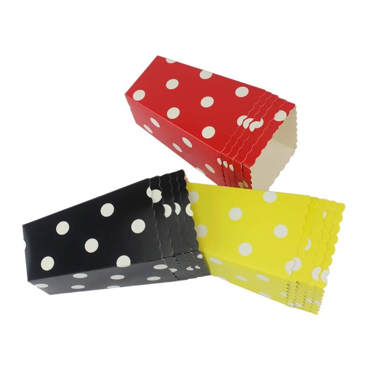 Red Black Yellow Paper Popcorn Boxes 36pcs  Cardboard Polka Dot Popcorn Containers for Party Favor (red Black Yellow  36pcs)
